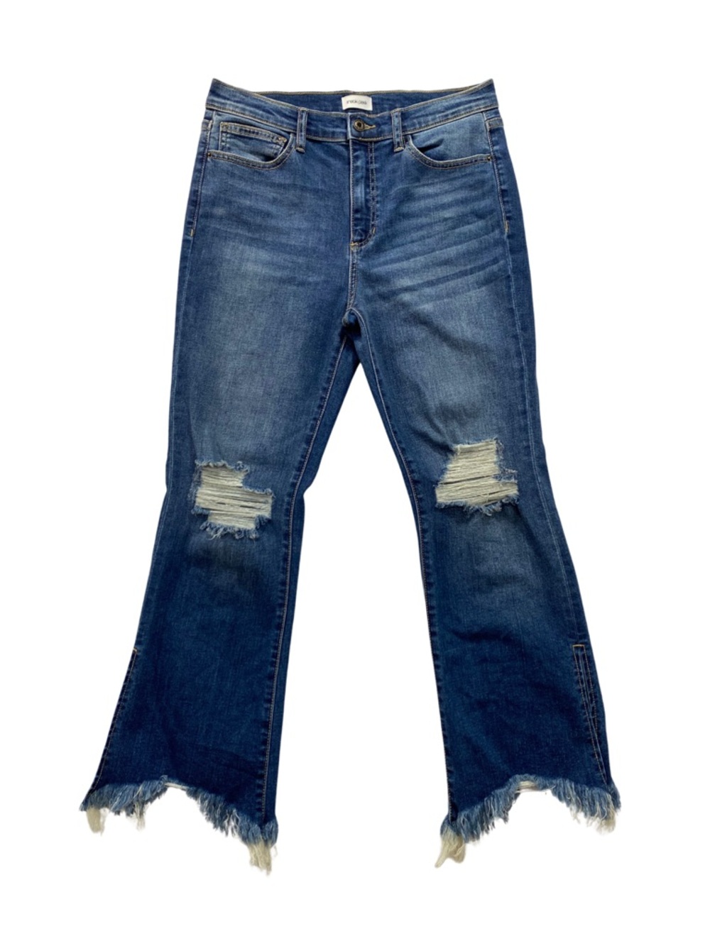 Sneak Peek Distressed Cropped Jeans 31 Raw Fringe Slit Hem Medium Wash